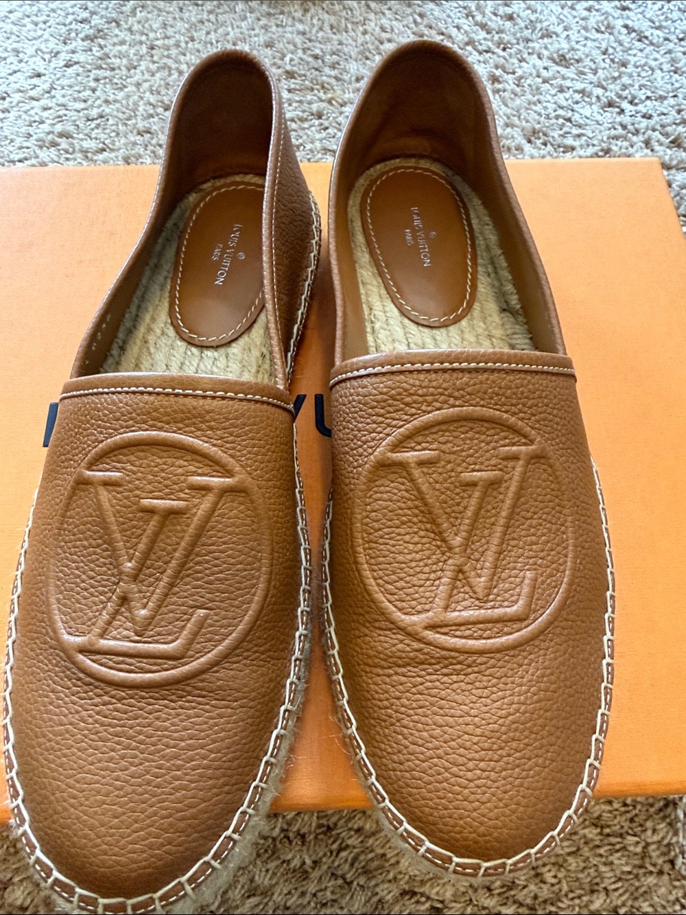 Louis Vuitton Tan Brown Pebbled Leather Espadrille Loafers